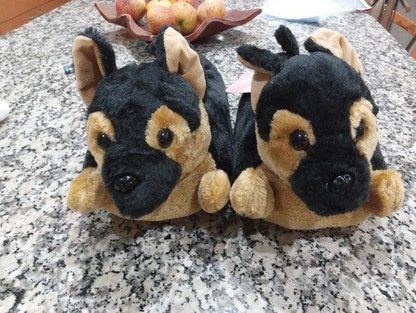 Shepard Dog Plush Animal Dog Black Slippers - Plushies