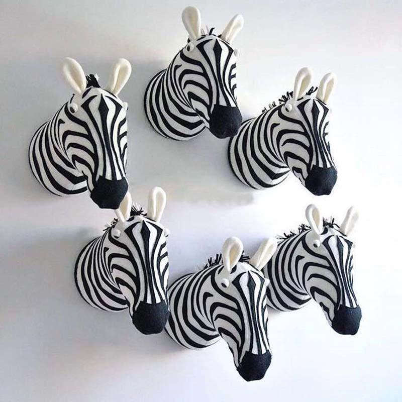 Zebra Giraffe Elephant Wall Mount Animals Head Stuffed Artwork - Plushies
