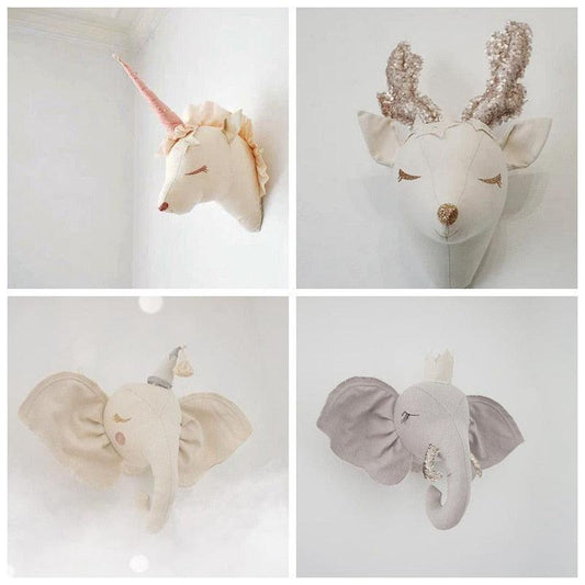 Baby Girl Room Decor Deer Unicorn Stuffed Toys Animal Heads Wall Decoration For Bed Children Nursery Room Decoration Nordic Toy - Plushies