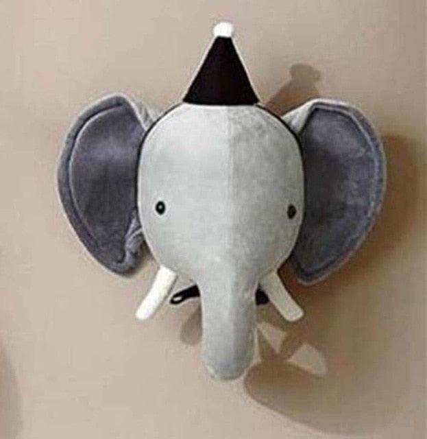 Cute Animals Elephant Head Stuffed Plush Doll Kids Bedroom Decor - Plushies