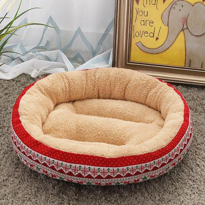 Flamingo Pattern Fluffy Round Plush Dog Beds for Small Dogs - Plushies
