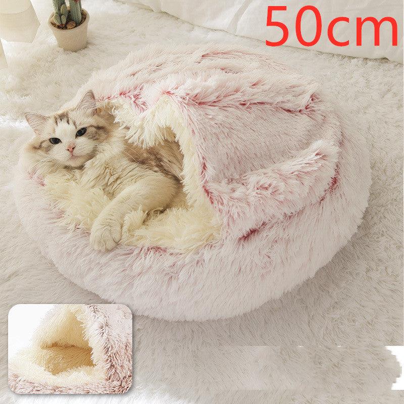 Round Half Open Warm and Soft Plush Cat Bed - Plushies