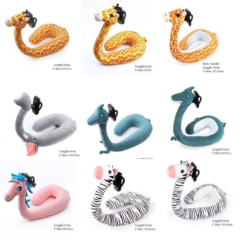 12" x 29.5" Creative 2 In 1 Hands Free U-shaped Plush Neck Pillow in Various Animal Shapes with Lazy Phone Holder - Plushies