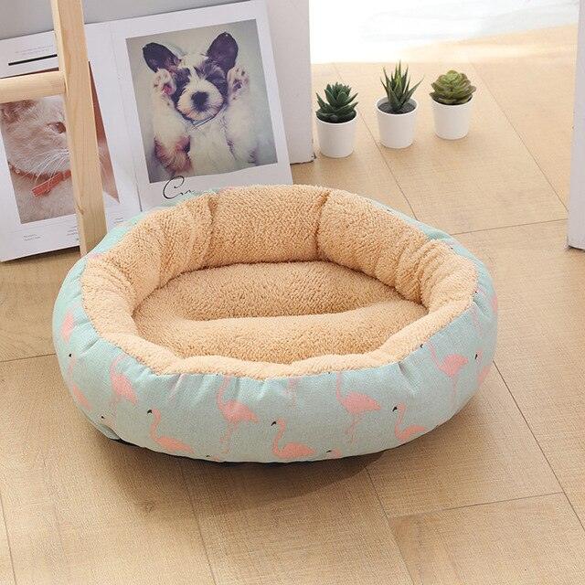 Flamingo Pattern Fluffy Round Plush Dog Beds for Small Dogs - Plushies