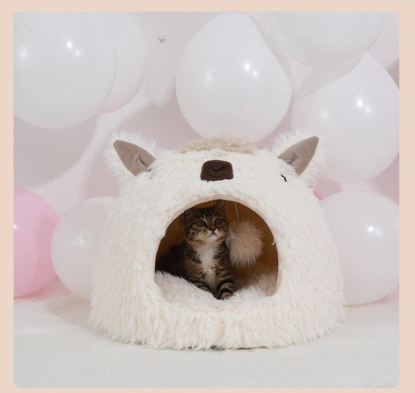 Alpaca Shaped Cat Pet Bed Warm Plush, Good for Small Dogs too - Plushies