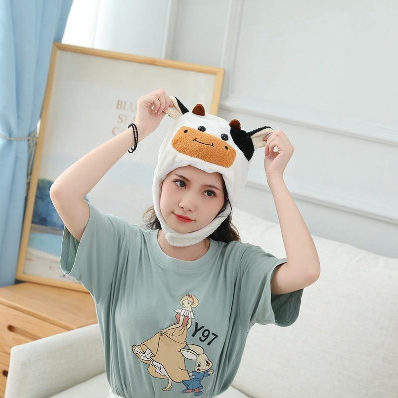 Plush Toy Animal Doll Short Cute Cow Head Cap - Plushies