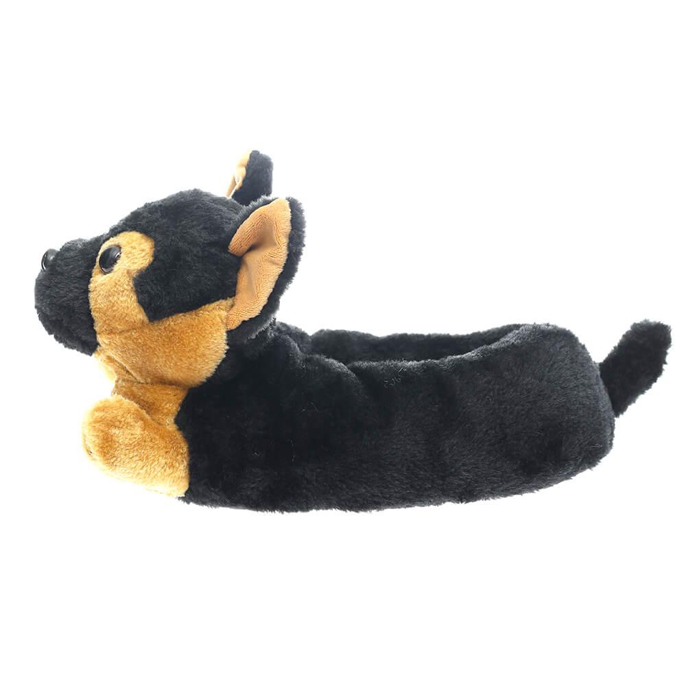 Shepard Dog Plush Animal Dog Black Slippers - Plushies