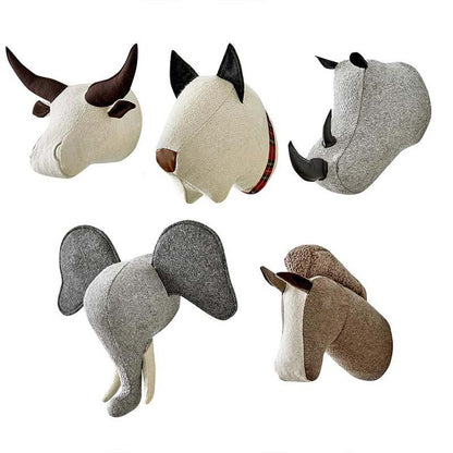 Elephant Dog Horse Rhino Buffalo Head Wall Mount Artwork Decor Plush Doll - Plushies