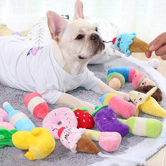 Adorable Cartoon Stuffed Squeaking Pet Toys - Plushies
