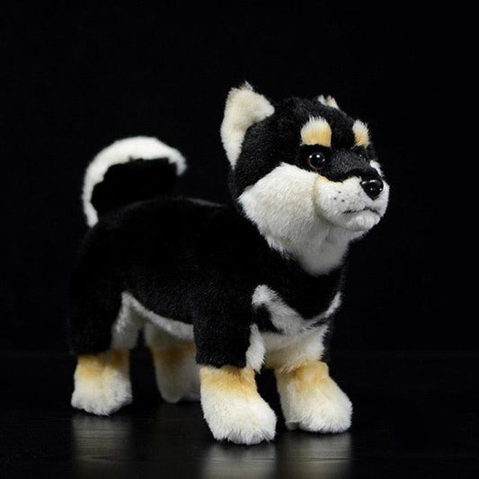 9" Realistic Black Shiba Inu Dog Plush Toy - Plushies