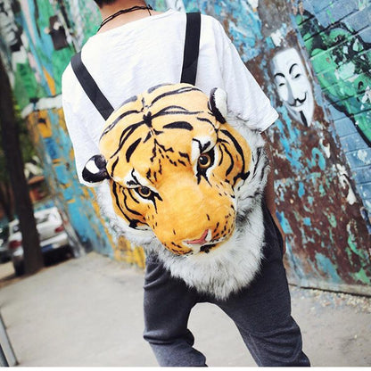 Realistic Lion and Tiger Head Plush Backpacks - Plushies