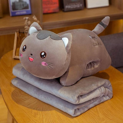 Cute Plushie Cat Cartoon Toy cat, 3 in 1 Pillow With Blanket Toy Animal - Plushies