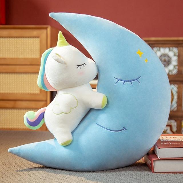 Unicorn Moon Shape Throw Pillow Plush - Plushies