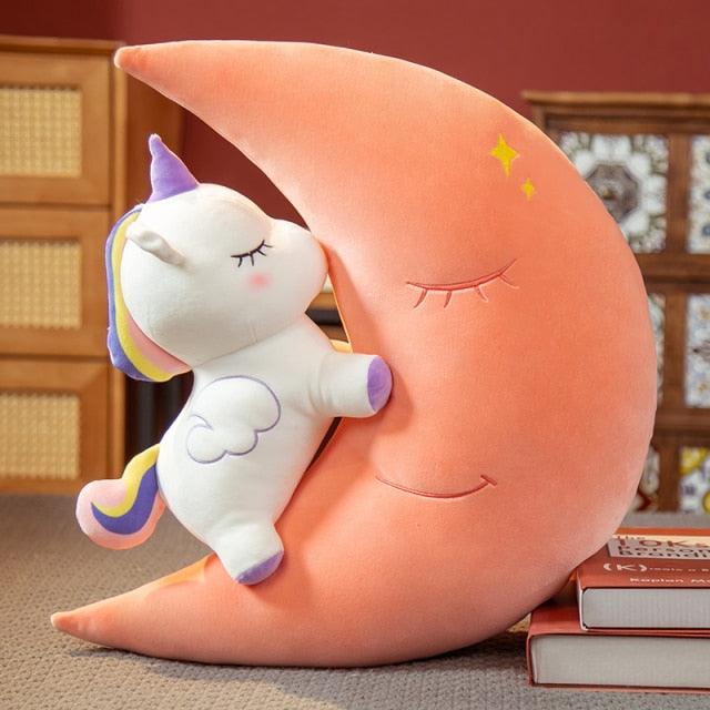 Unicorn Moon Shape Throw Pillow Plush - Plushies