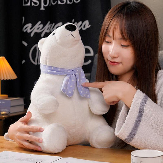 Cute Sitting Polar Bear with Scarf Plush Toy - Plushies