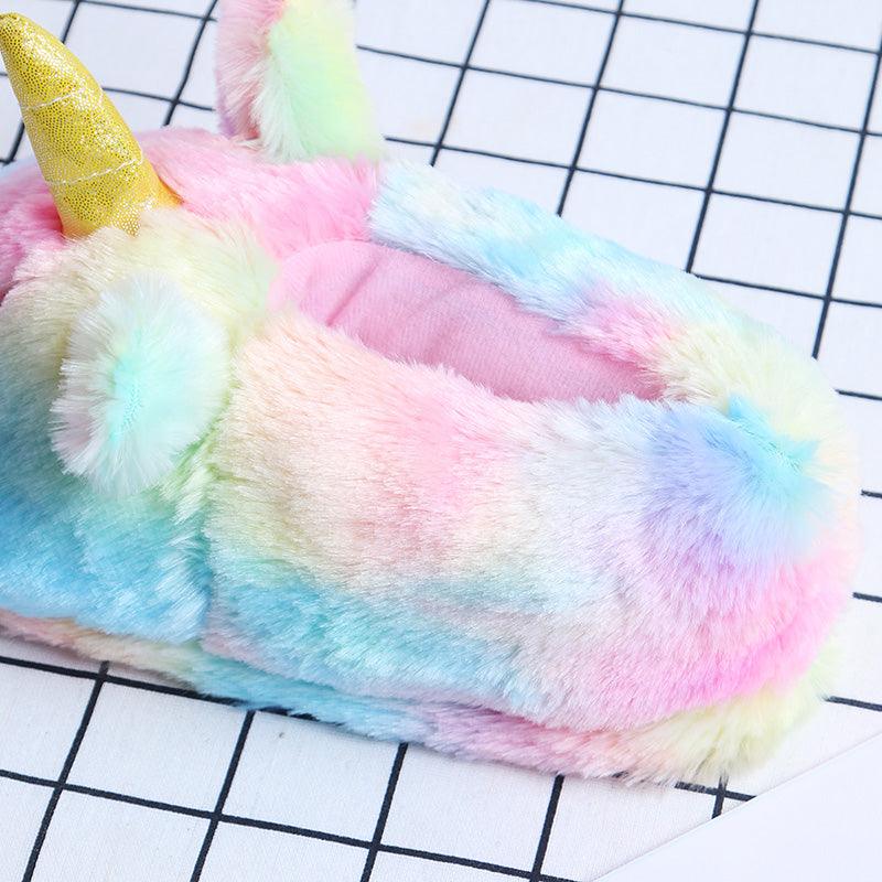 Kawaii Rainbow Unicorn Plush Slippers - Plushies