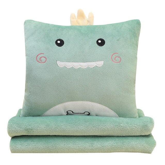 Adorable Stuffed Animal Cat, Dog & Dinosaur Plush Toy Cushion with Blanket - Plushies