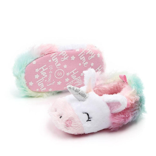 Toddler Baby Girl Rainbow Unicorn Plush Shoe Slippers, Great Gift for Ages  0-18M - Plushies