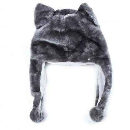Cartoon Animal Husky Wolf Fluffy Plush Hat Cap Scarf Earmuffs - Plushies