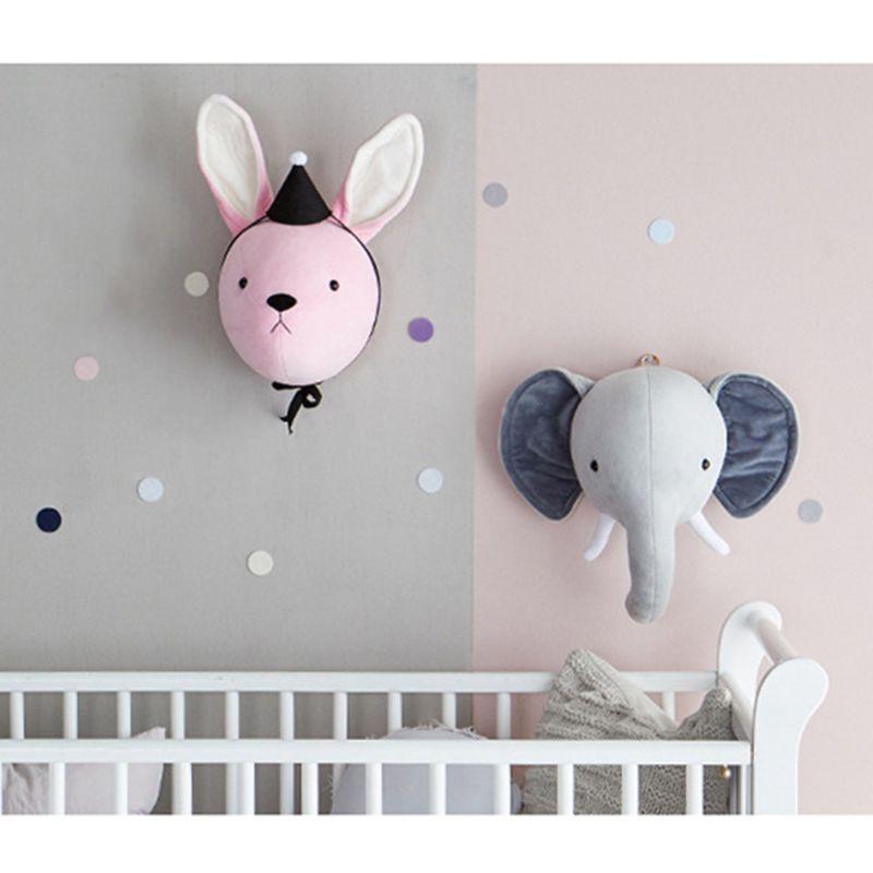 Cute Elephant Rabbit Deer Plush Stuffed Dolls Wall Mount Animal Head for Kids - Plushies