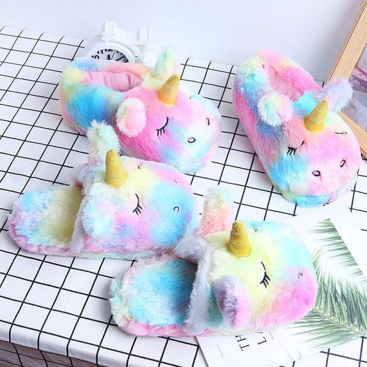 Kawaii Rainbow Unicorn Plush Slippers - Plushies