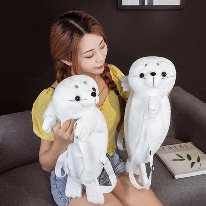 Kawaii White Seal Plush Toy Backpack - Plushies