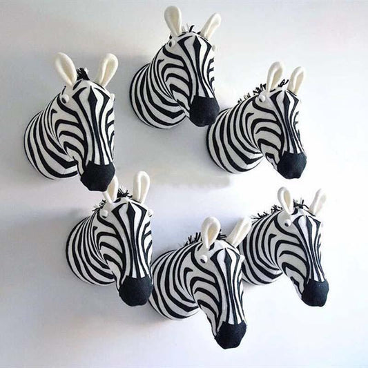 Zebra Giraffe Elephant Wall Mount Animals Head Stuffed Artwork - Plushies