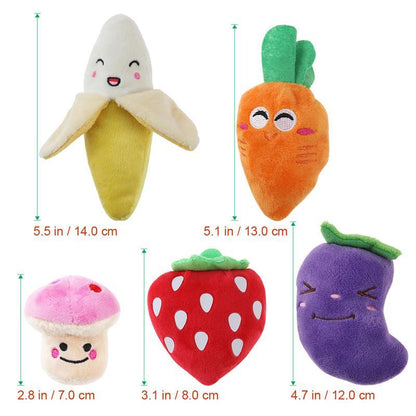 Funny Fruit Squeaky Dog Toys (Set of 5) - Plushies