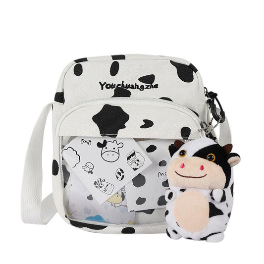 Cute And Funny Cow Card Transparent Canvas Small Satchel - Plushies