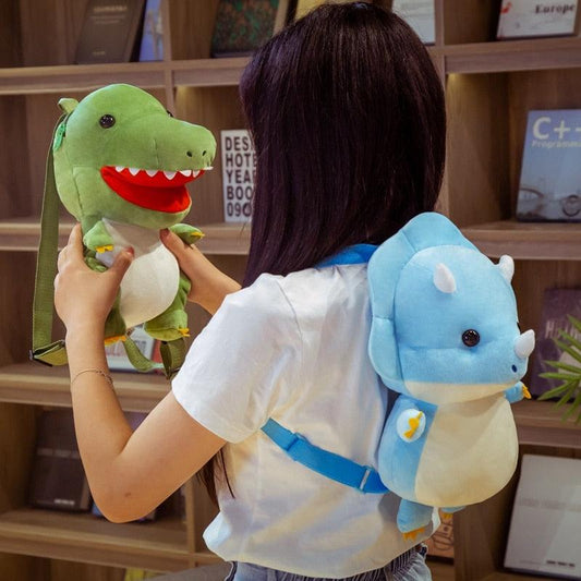 13" Cute Tyrannosaurus  & Triceratops Dinosaur Plush Backpacks for Kids - Plushies