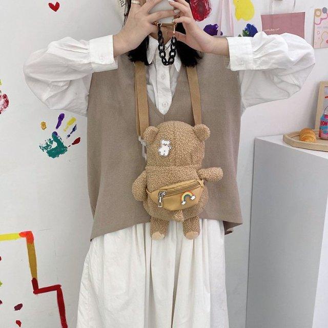 Ulzzang Harajuku Cute Bag, Women Plush Fanny Pack Bear Crossbody Bag - Plushies