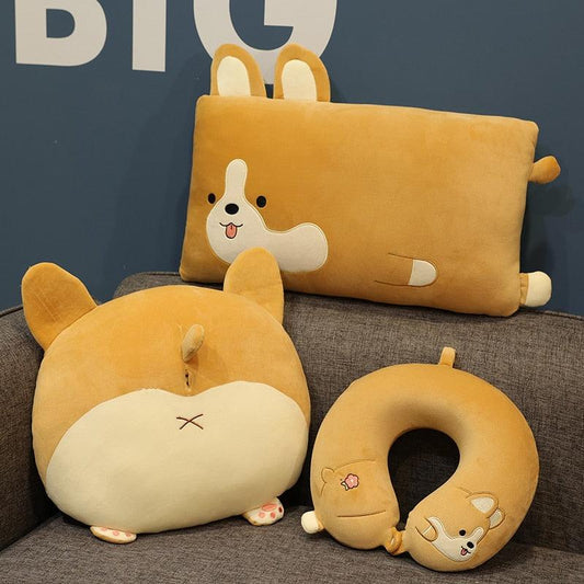 Plush Corgi Long Pillow, U Shaped Round Pillow Sofa Cushion Stuffed Soft Animal Dolls - Plushies
